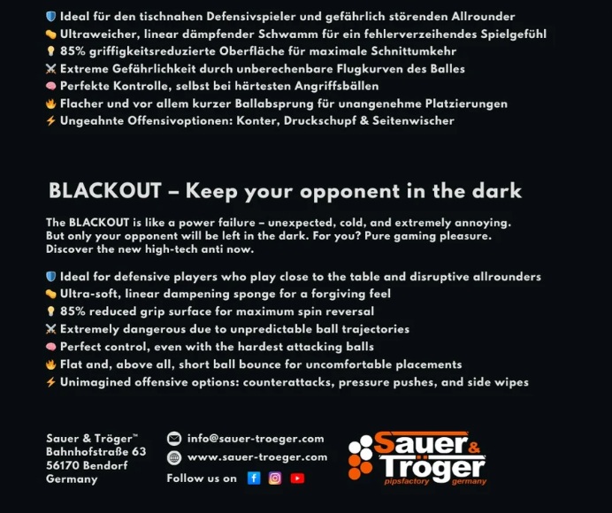 SAUER&TROGER Blackout Antitopspin - Imagen 4